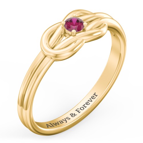 Birthstone Love Knot Ring – 18K Gold Plated Silver with Ruby
