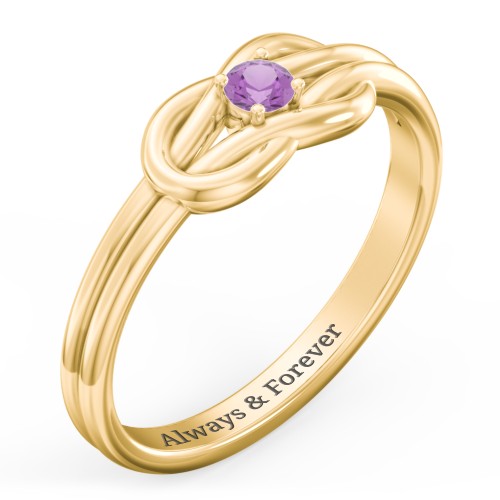 Birthstone Love Knot Ring – 18K Gold Plated Silver with Amethyst