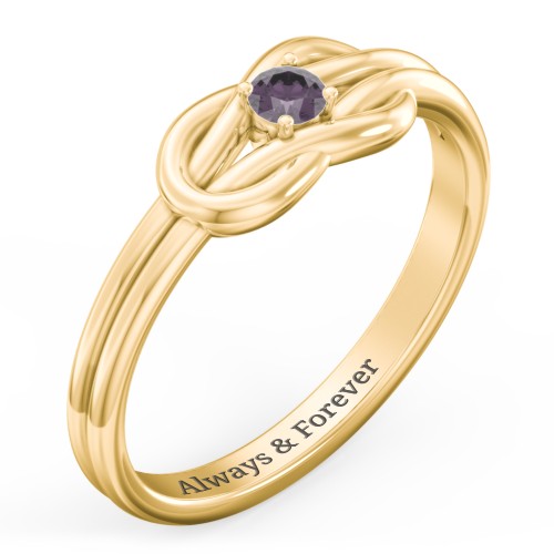 Birthstone Love Knot Ring – 18K Gold Plated Silver with Alexandrite
