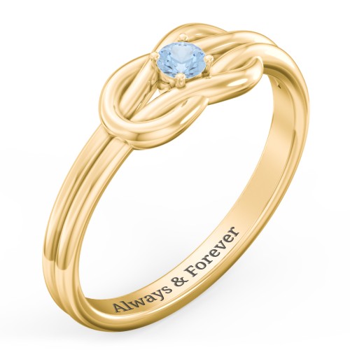Birthstone Love Knot Ring – 18K Gold Plated Silver with Blue Topaz