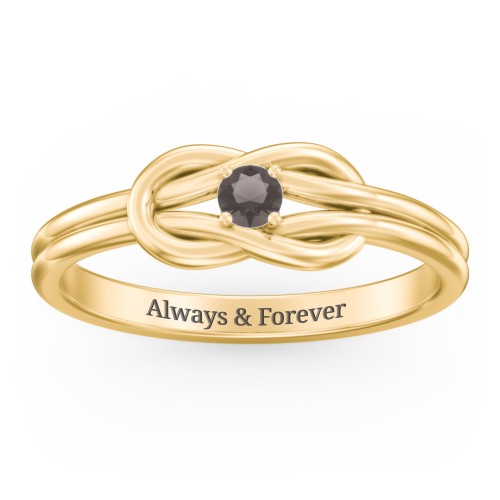 Birthstone Love Knot Ring – 18K Gold Plated Silver with Smokey Quartz