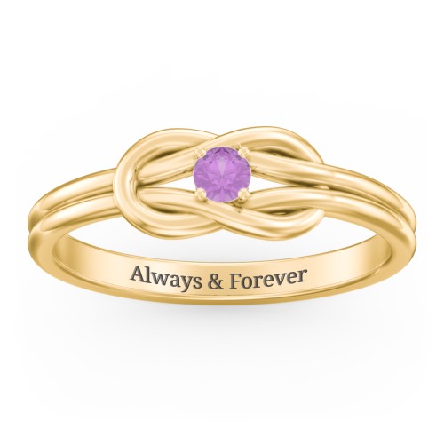 Birthstone Love Knot Ring – 18K Gold Plated Silver with Amethyst