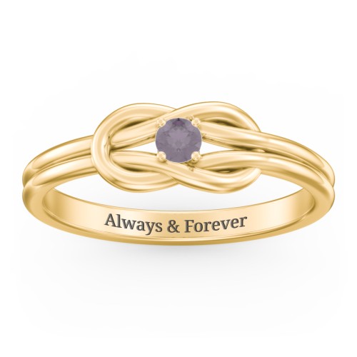 Birthstone Love Knot Ring – 18K Gold Plated Silver with Alexandrite
