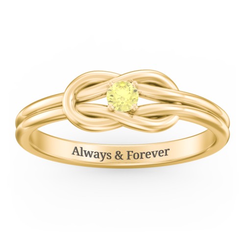 Birthstone Love Knot Ring – 18K Gold Plated Silver with Citrine