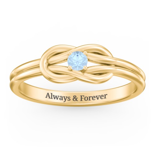 Birthstone Love Knot Ring – 18K Gold Plated Silver with Blue Topaz