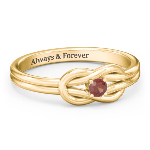 Birthstone Love Knot Ring – 18K Gold Plated Silver with Garnet