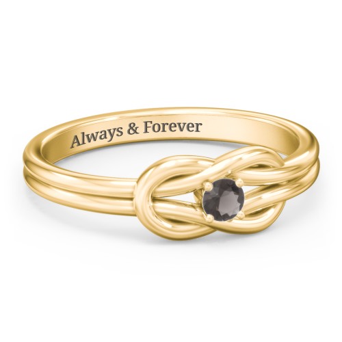 Birthstone Love Knot Ring – 18K Gold Plated Silver with Smokey Quartz