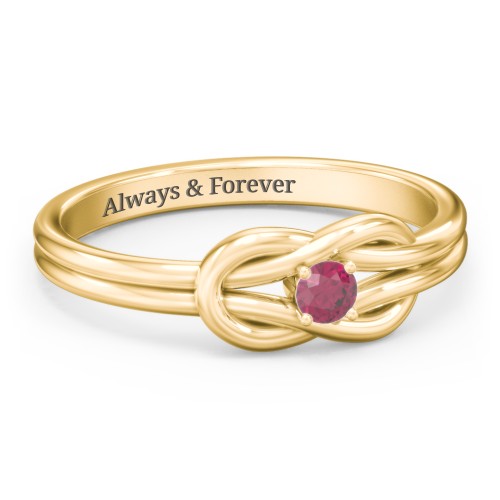Birthstone Love Knot Ring – 18K Gold Plated Silver with Ruby