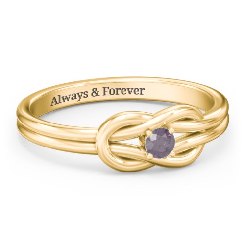 Birthstone Love Knot Ring – 18K Gold Plated Silver with Alexandrite