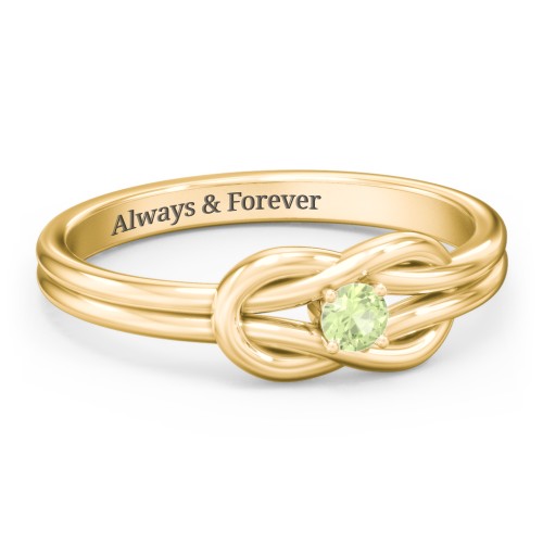 Birthstone Love Knot Ring – 18K Gold Plated Silver with Peridot