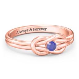 Birthstone Love Knot Ring in 10K Solid Rose Gold with Blue Sapphire