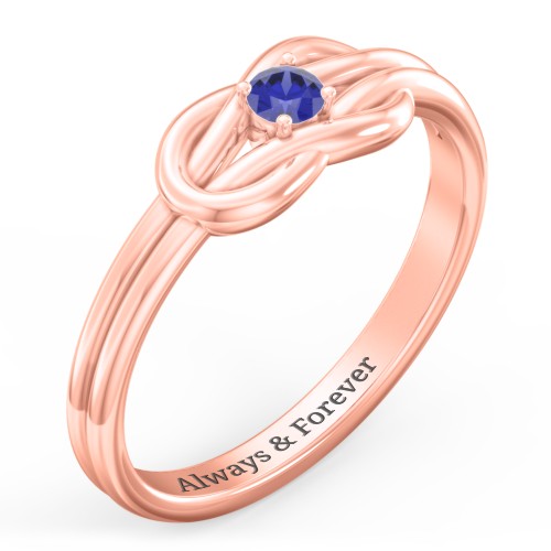 Birthstone Love Knot Ring – 10K Rose Gold with Blue Sapphire