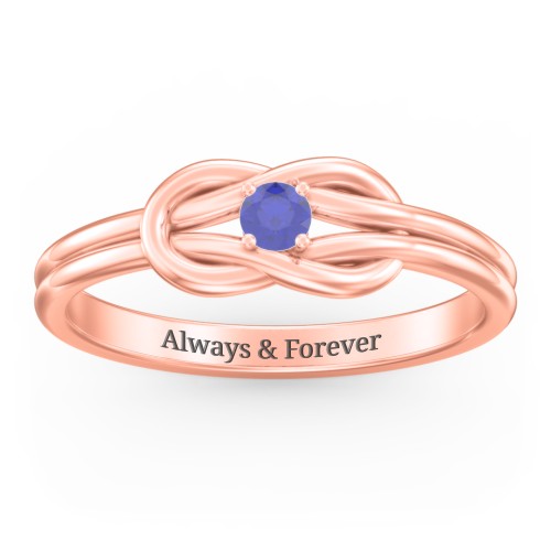 Birthstone Love Knot Ring – 10K Rose Gold with Blue Sapphire