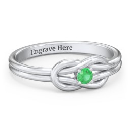 Birthstone Love Knot Ring in 925 Sterling Silver with Emerald