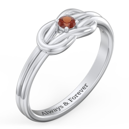 Birthstone Love Knot Ring – Sterling Silver with Garnet