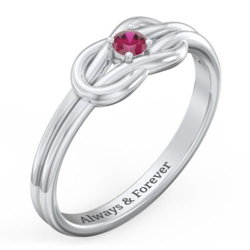 Birthstone Love Knot Ring – Sterling Silver with Ruby