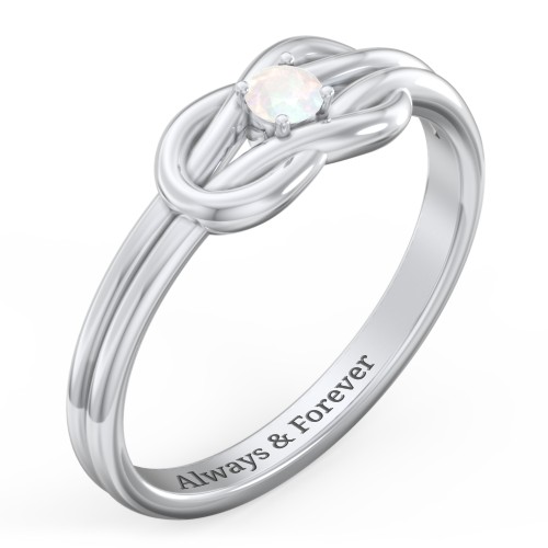 Birthstone Love Knot Ring – Sterling Silver with Opal