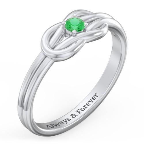 Birthstone Love Knot Ring – Sterling Silver with Emerald