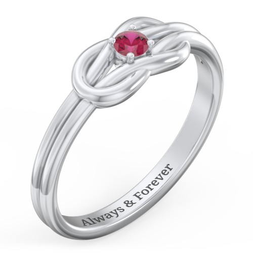 Birthstone Love Knot Ring – Sterling Silver with Ruby