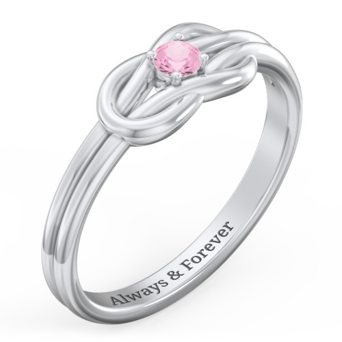 Birthstone Love Knot Ring – Sterling Silver with Pink Tourmaline