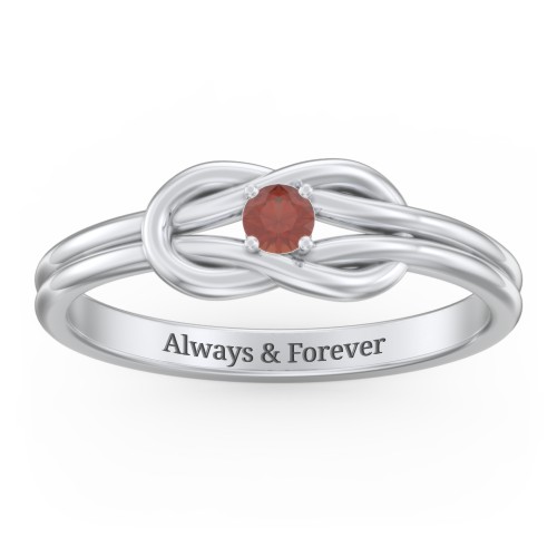 Birthstone Love Knot Ring – Sterling Silver with Garnet