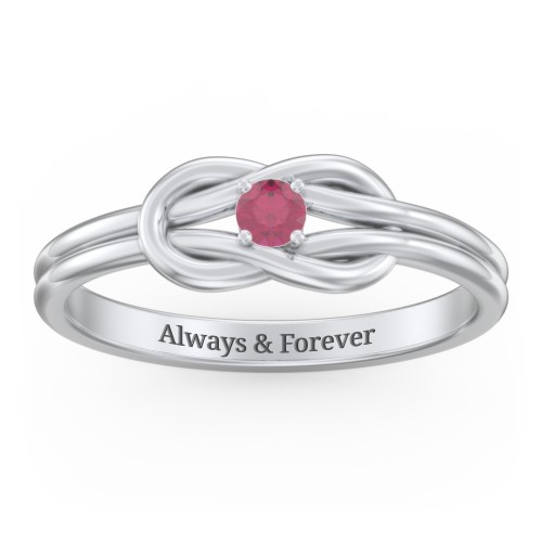 Birthstone Love Knot Ring – Sterling Silver with Ruby