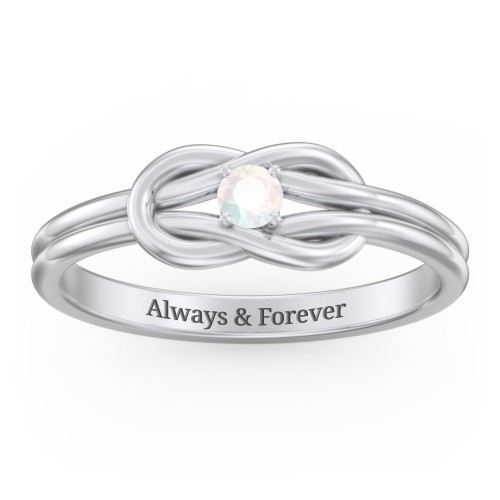 Birthstone Love Knot Ring – Sterling Silver with Opal