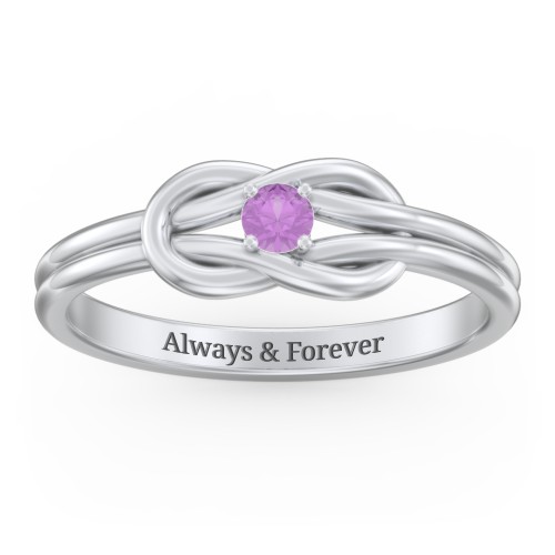 Birthstone Love Knot Ring – Sterling Silver with Amethyst