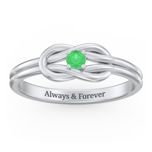 Birthstone Love Knot Ring – Sterling Silver with Emerald