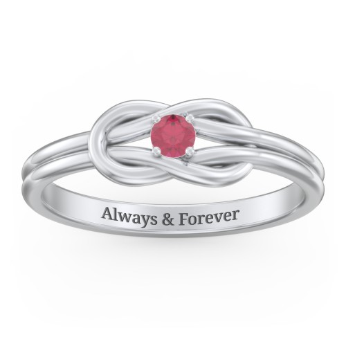 Birthstone Love Knot Ring – Sterling Silver with Ruby