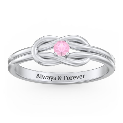 Birthstone Love Knot Ring – Sterling Silver with Pink Tourmaline