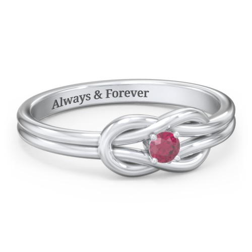 Birthstone Love Knot Ring – Sterling Silver with Ruby