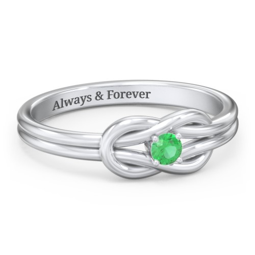 Birthstone Love Knot Ring – Sterling Silver with Emerald
