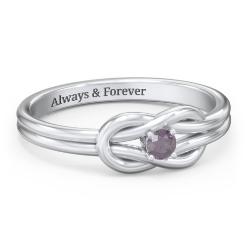 Birthstone Love Knot Ring – Sterling Silver with Alexandrite