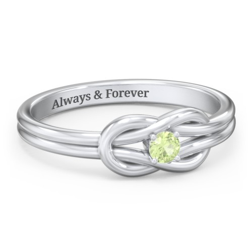 Birthstone Love Knot Ring – Sterling Silver with Peridot