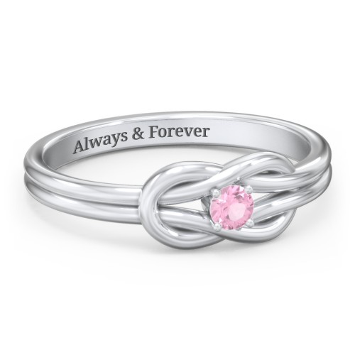 Birthstone Love Knot Ring – Sterling Silver with Pink Tourmaline