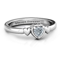 Triple Heart Ring in 925 Sterling Silver with Diamond