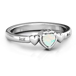 Triple Heart Ring in 925 Sterling Silver with Opal