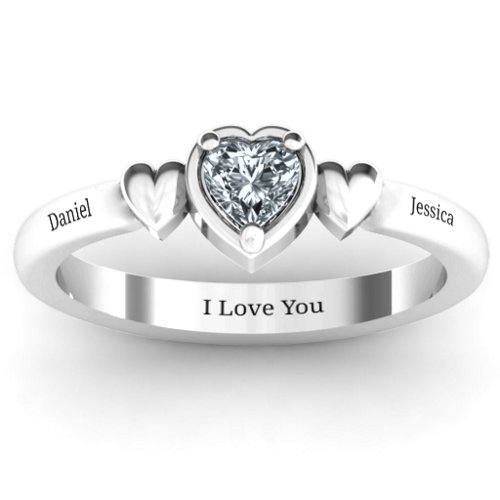 Triple Heart Ring – Sterling Silver with Diamond