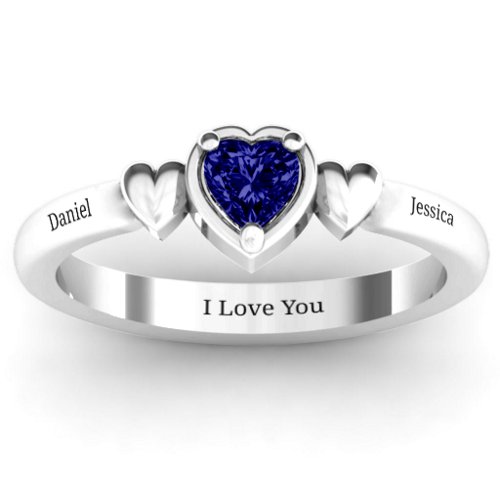Triple Heart Ring – Sterling Silver with Blue Sapphire