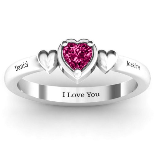 Triple Heart Ring – Sterling Silver with Ruby