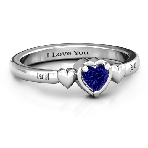 Triple Heart Ring – Sterling Silver with Blue Sapphire