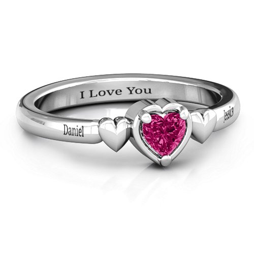 Triple Heart Ring – Sterling Silver with Ruby