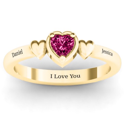 Triple Heart Ring – 10K Yellow Gold with Ruby