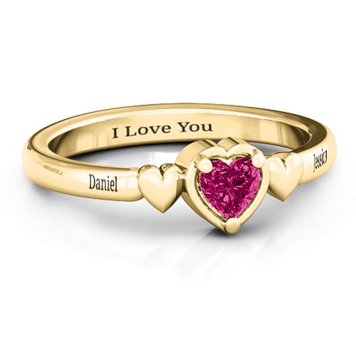 Triple Heart Ring – 10K Yellow Gold with Ruby