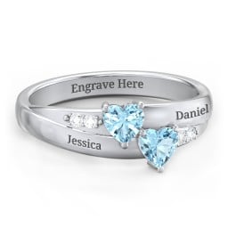 Double Heart Gemstone Ring with Accents