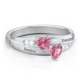 Double Heart Gemstone Ring with Accents
