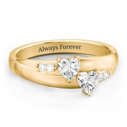 Double Heart Gemstone Ring with Accents in 18K Gold Plated Silver with Cubic Zirconia