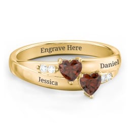 Double Heart Gemstone Ring with Accents