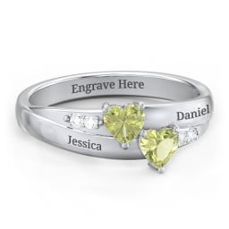 Double Heart Gemstone Ring with Accents